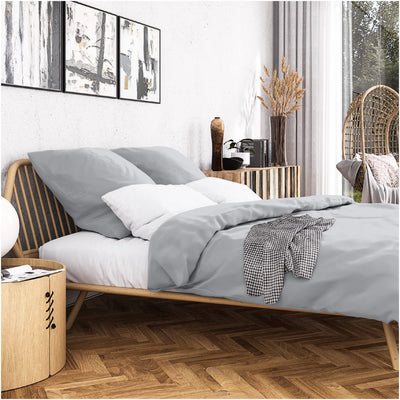 Wolkenfeld Mako Satin Bettwäsche 200x220-100% Baumwolle - Traumhaft weiche Bettwäsche-Sets - 1x Bettbezug 200x220cm + 2X Kissenbezug 80x80 - Hellgrau