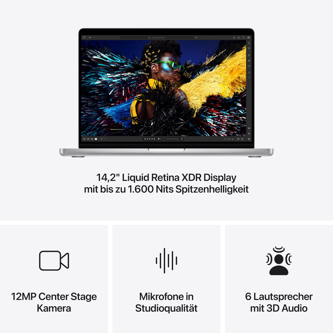 Apple 2024 MacBook Pro Laptop mit M4 Chip mit 10 Core CPU und 10 Core GPU: 14,2" Liquid Retina XDR Display, 16 GB gemeinsamer Arbeitsspeicher, 512 GB SSD Speicher; Silber