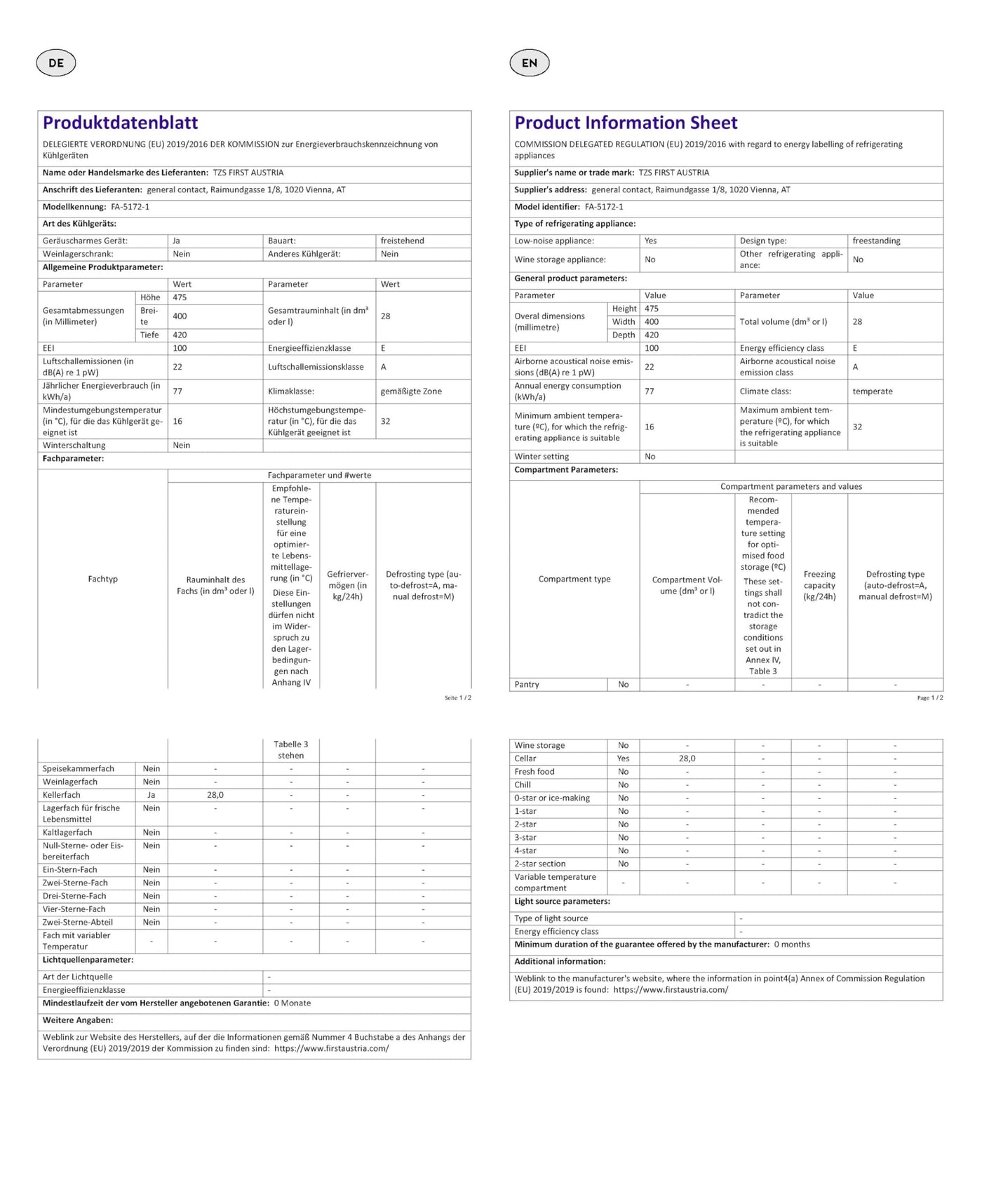 TZS First Austria lautloser Minikühlschrank | Getränkekühlschrank | Wechselbarer Türanschlag | LED-Beleuchtung | ohne Gefrierfach | 30L