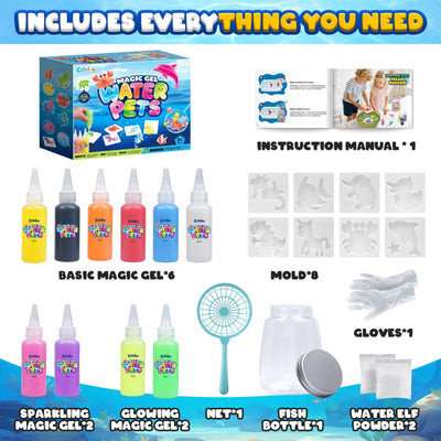 Magic Water Elf, Magisches Wasser Gel Spielzeug mit 10 Magischem Gel und 8 Formen, Bastelset Kinder Basteln Mädchen 4-6 Jahre, Kreatives Wasserperlen Wasserspielzeug Geschenk Mädchen Jungen 7-10 Jahre