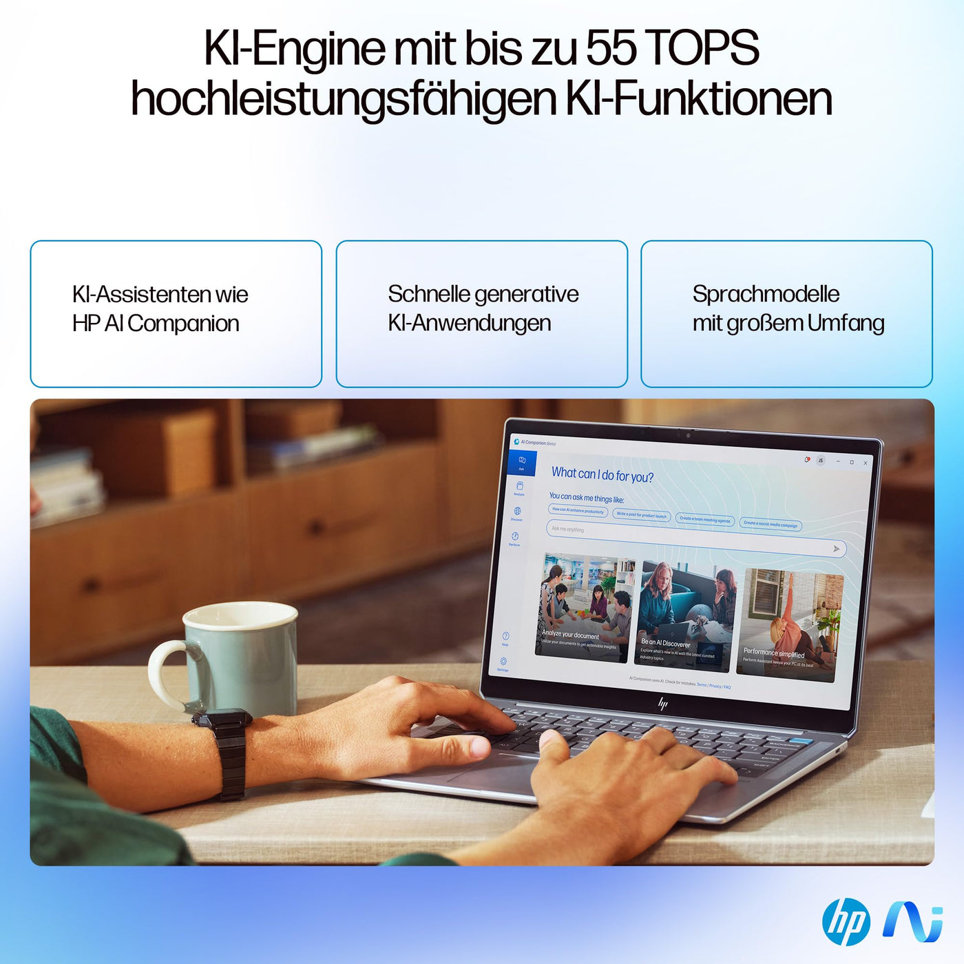 HP OmniBook Ultra Next Gen AI Laptop | AMD Ryzen AI 9 HX 375 mit dedizierte NPU für KI | 55 NPU TOPS | Copilot+ PC | 14" 2,8K IPS Touchscreen 400 Nits | 32 GB RAM | 1TB SSD | QWERTZ | Win11 | Silber