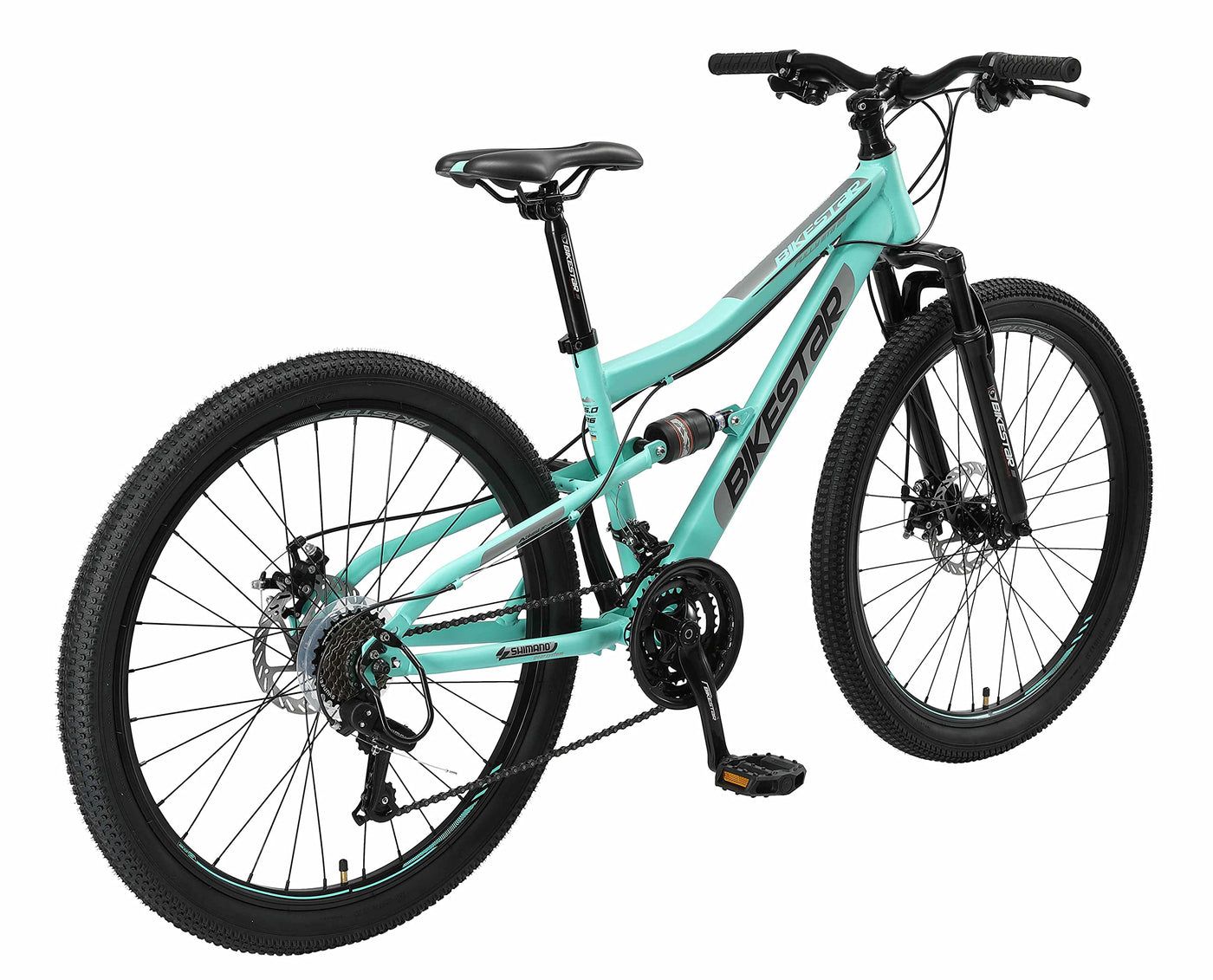 BIKESTAR Fully Mountainbike Shimano 21 Gang Schaltung, Scheibenbremse 26 Zoll Reifen | 15 Zoll Rahmen MTB Vollgefedert | Mint