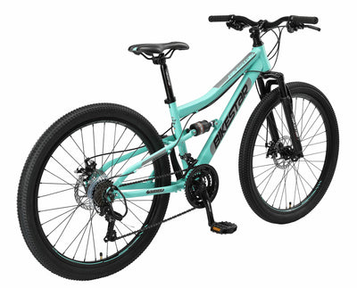 BIKESTAR Fully Mountainbike Shimano 21 Gang Schaltung, Scheibenbremse 26 Zoll Reifen | 15 Zoll Rahmen MTB Vollgefedert | Mint