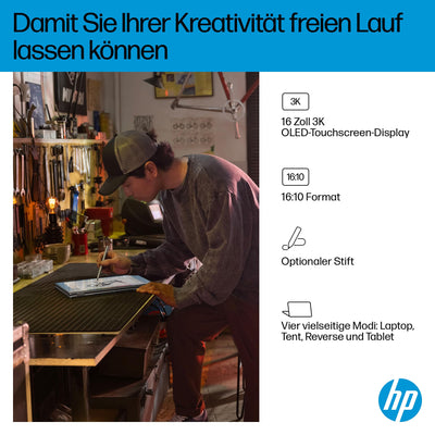 HP OmniBook X Flip 2in1 Next Gen AI Laptop | AMD Ryzen AI 7 350 (8C) | dedizierte NPU für KI | 50NPU Tops | Copilot+ PC | 16" 3K 2880x1800 OLED-Touchscreen | 16GB | 1TB SSD | Win11 | QWERTZ | Silber