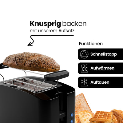 Clatronic® Toaster 2 Toastschlitze | Toaster mit Brötchenaufsatz | Toaster 2 Scheiben mit Liftfunktion | Toster mit Auftau- und Aufwärm-Funktion | für Brötchen und Toast | TA 3801 schwarz