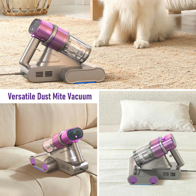 Homuserr Milbensauger für Matratzen, mit UV-Licht 500W, 16kpa Matratzensauger mit LED Anzeige, Doppelrollenbürste/Doppeldüsen-Milbensauger mit Ultraschall für Matratzen, Kissen, Sofas, Teppiche