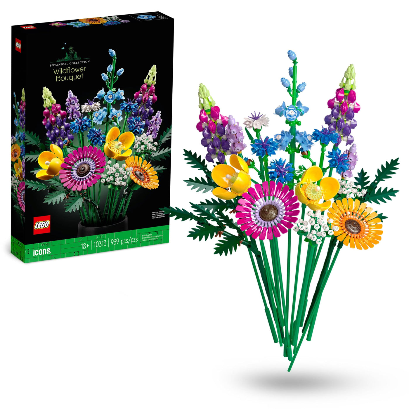 LEGO Botanicals Wildblumenstrauß Set - Künstliche Blumen mit Mohn und Lavendel zum Basteln für Erwachsene - Geschenkidee für Heimdeko - Botanik Kollektion 10313