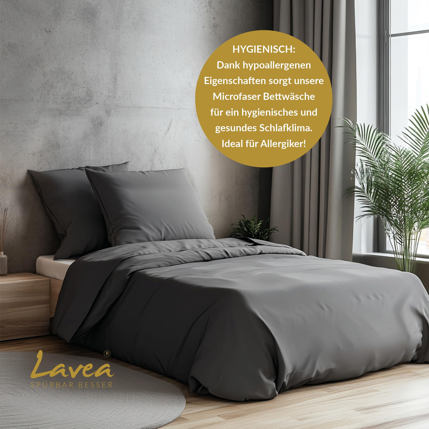 Lavea Bettwäsche Set 4teilig - 135x200 (2X) + 80x80 (2X) Anthrazit aus Mikrofaser - Ultraweich, Atmungsaktiv & Hypoallergen, ÖKO-TEX Bettwäsche Set mit Qualitätsreißverschluss