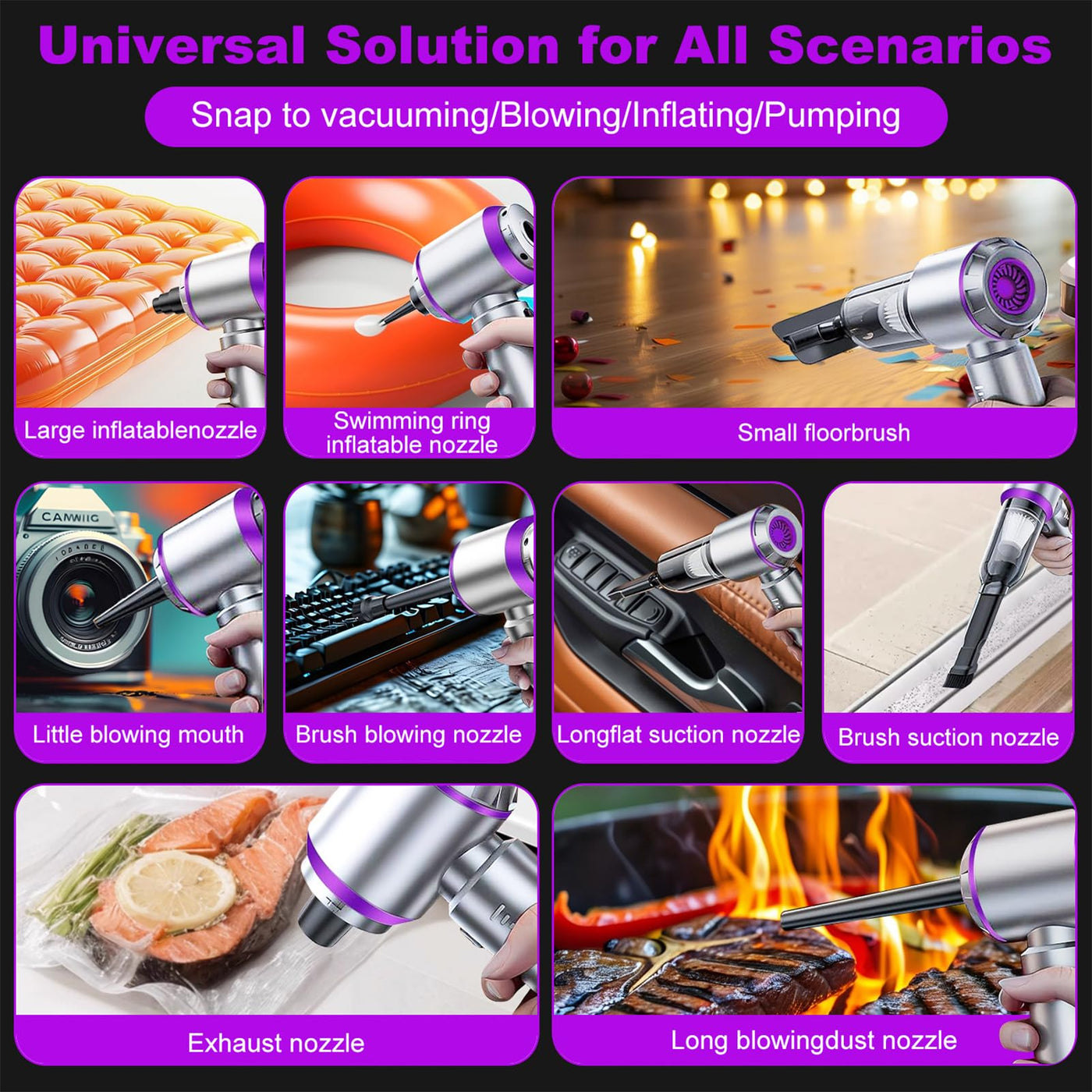 CLZFXS 3-in-1 Handstaubsauger Akku Kabellos - 18000Pa Staubgebläse Druckluft und Auto Staubsauger - Mini Autostaubsauger für Haus Küche Tierhaare (Lila)