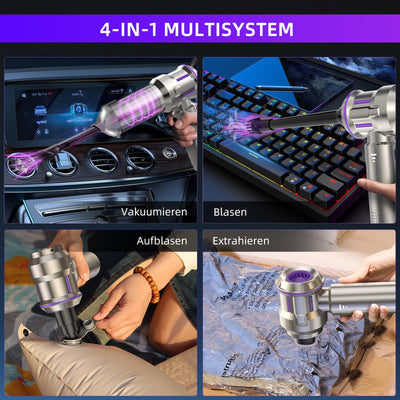 Handstaubsauger, 22000Pa 4-in-1 Handstaubsauger Akku Kabellos mit 1-Knopf-Selbstentleerung, Bürstenloser Motor Mini Staubsauger, 3 Stufen Saugstärke, Auto Staubsauger für Haus/Auto/Tierhaar, Silber