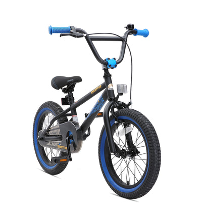 BIKESTAR Kinderfahrrad für Mädchen und Jungen ab 4-5 Jahre | 16 Zoll Kinderrad Kinder BMX Freestyle | Fahrrad für Kinder Schwarz & Blau | Risikofrei Testen
