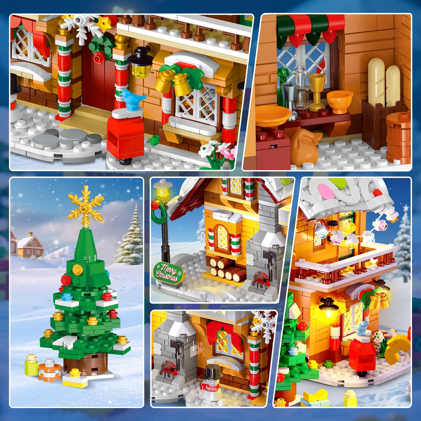 3 Stilmodi Weihnachts Lebkuchenhaus Bausatz mit Lichtern – 2025 Weihnachtsdorf Haus Bausteinset mit Weihnachtsmann Weihnachtsbaumzug Geschenk für Erwachsene Kinder Mädchen Jungen ab 6+ (1477 Teile)