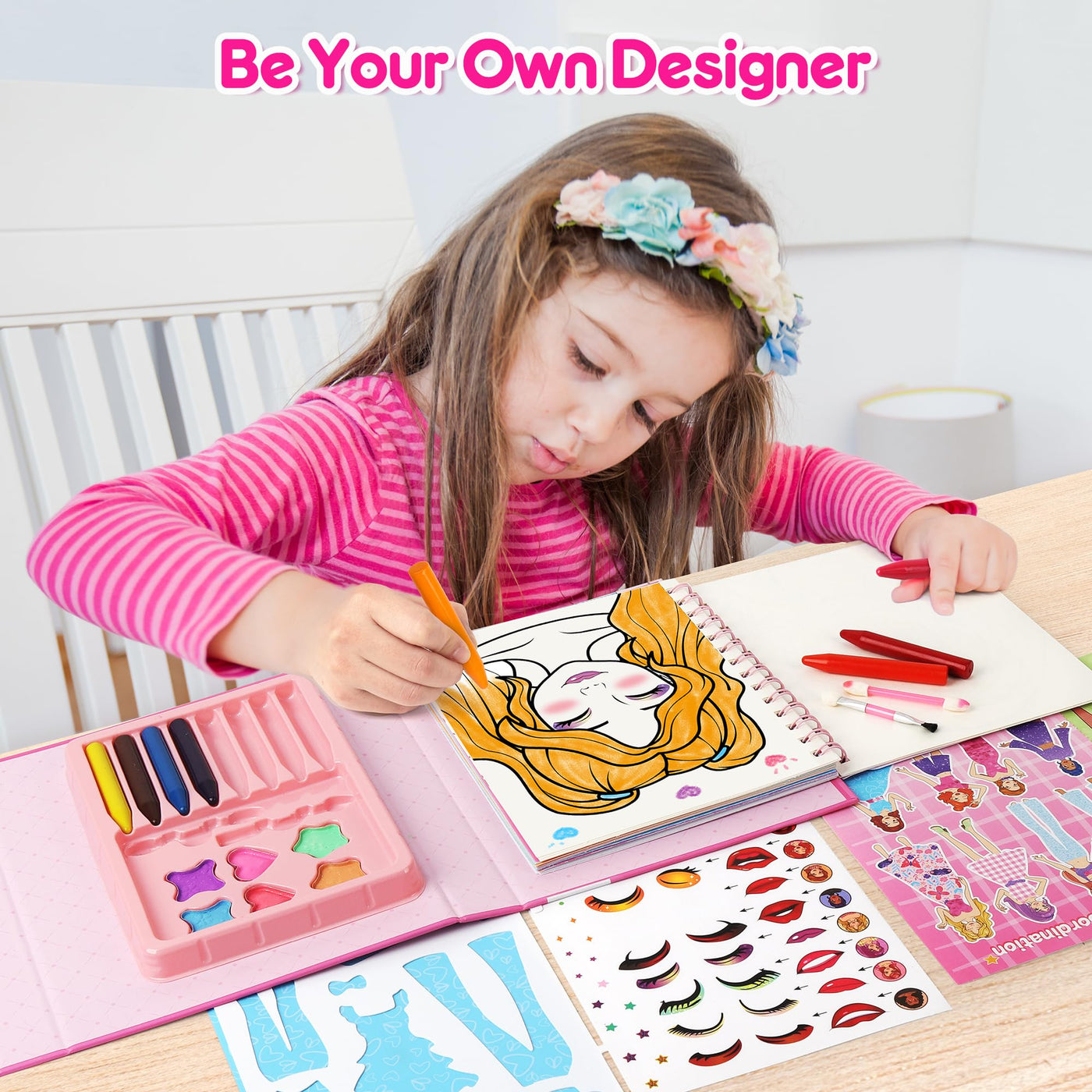 Mocoosy Make-up-Bastelset für Mädchen Alter 4–8 Jahren, Make-up Ausmalen Aktivitätsbuch mit Aufklebern,Papier-Anzieh und Schminke Spiel Spielzeug Geschenke für 4 5 6 7 jährige Mädchen Kunst Handwerk