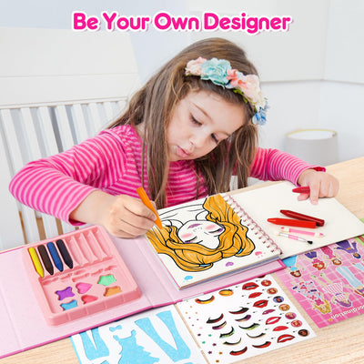 Mocoosy Make-up-Bastelset für Mädchen Alter 4–8 Jahren, Make-up Ausmalen Aktivitätsbuch mit Aufklebern,Papier-Anzieh und Schminke Spiel Spielzeug Geschenke für 4 5 6 7 jährige Mädchen Kunst Handwerk