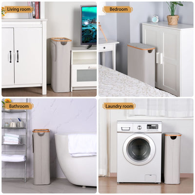 iEGrow Wäschekorb 60l, Wäschesammler Schmal mit Herausnehmbarer und Waschbarer Innentasche, Laundry Baskets mit Griffen für Kleidung, Spielzeug, Handtücher （hellgrau）