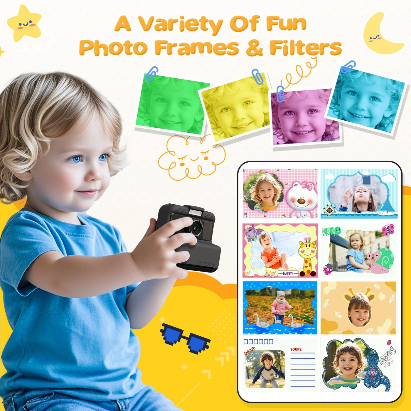 CAMCLID Sofortbildkamera Kinder, 3,0 Zoll Bildschirm Kinderkamera Sofortbildkamera, 48MP/1080P Kinder Kamera Sofortdruck mit 32GB Karte, Spielzeug Geschenk für Jungen und Mädchen 3-12 Jahre(Schwarz)