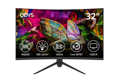 ODYS XP32 PRO 80cm (32") WQHD Curved Gaming Monitor (2.560 x 1.440 Pixel, 400 cd/m², 165 Hz, 1ms Reaktionszeit, AMD Free Sync, NVIDIA G-Sync kompatibel, HDMI, Display Port, 3,5mm Audio)
