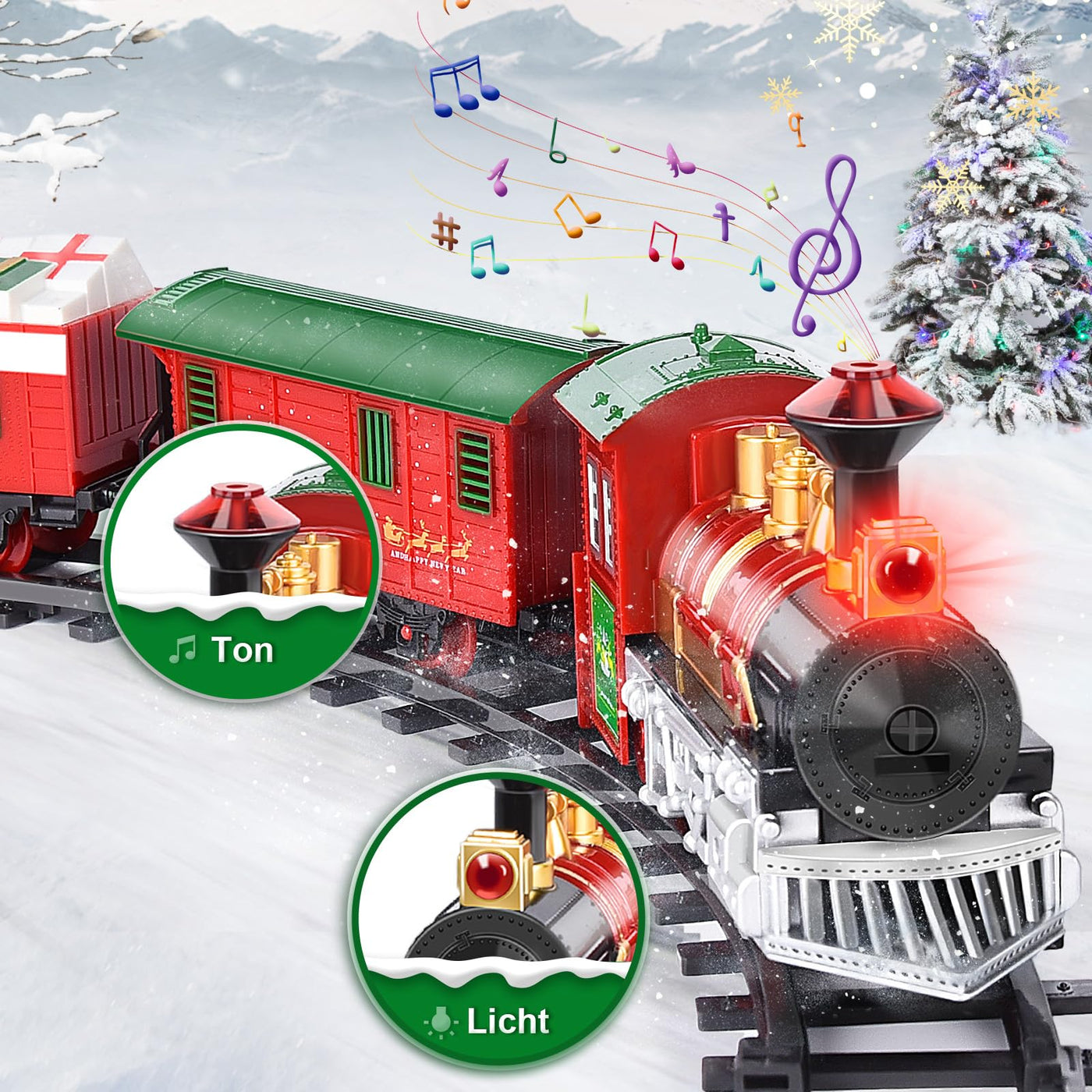 Herenear Zug für Christbaum, Eisenbahn im Weihnachtsbaum, Eisenbahn Kinder elektrisch, Electric Christmas Tree Train Spielzeug Geschenk für Kinder ab 6 7 8 10+Jahren (In den Bäumen)