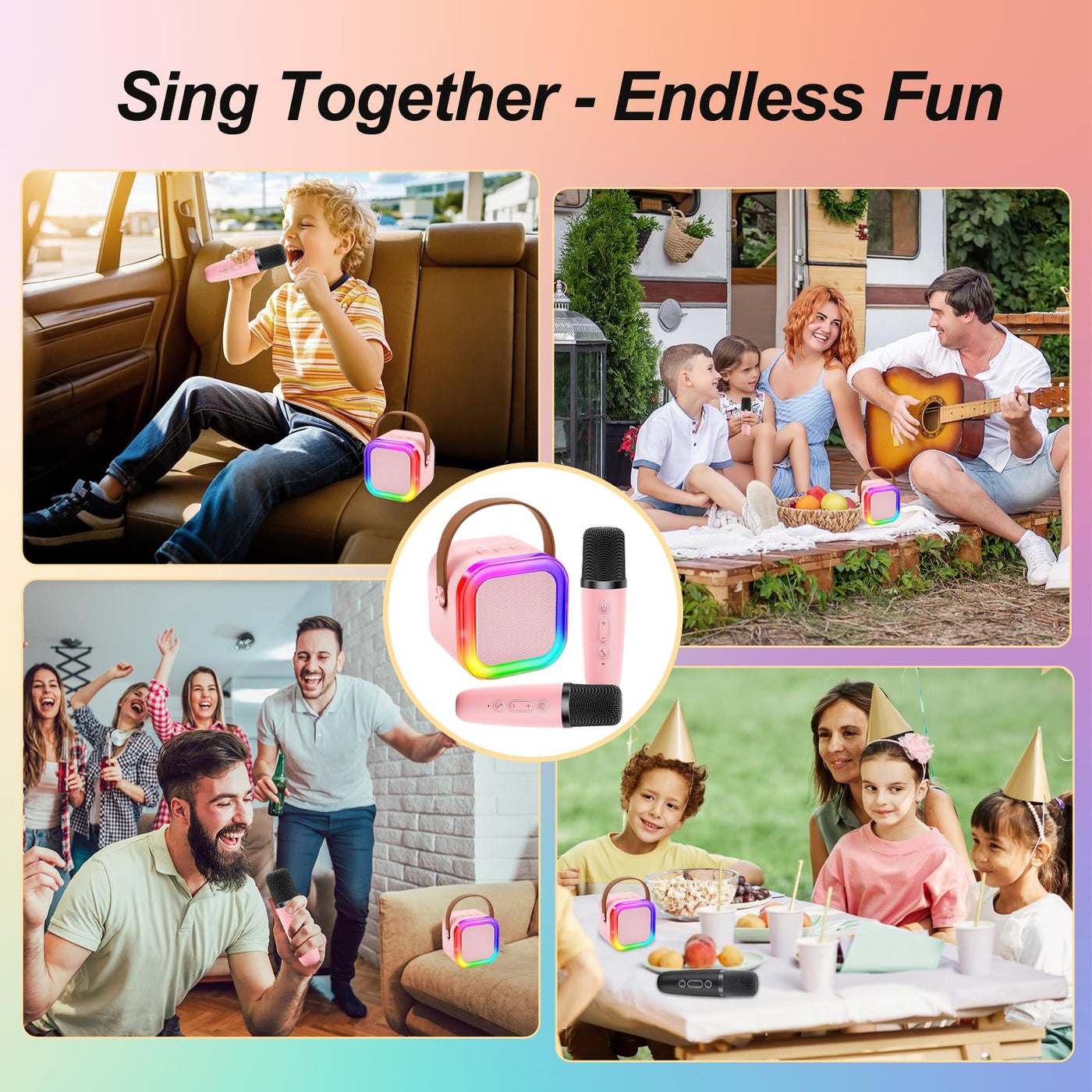 Karaoke Maschine Kinder, Karaoke Anlage mit 2 Mikrofonen, ideal für Duette, Partys oder Familienabende, Geschenk & Spielzeug für Mädchen 4–12 Jahre