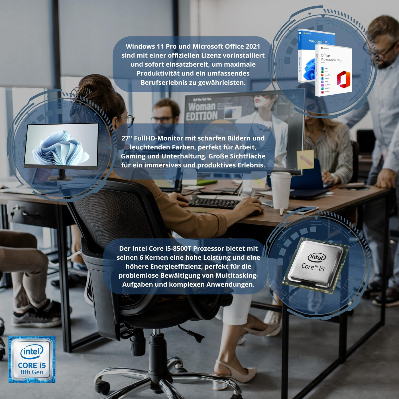 Lenovo Computer All in One 27 Zoll i5 8500 16 GB Ram 1 Tera SSD Win 11 Pro Office 2021 Pro 36 Monate Garantie -c27-40