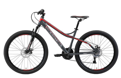 BIKESTAR Hardtail Aluminium Mountainbike Shimano 21 Gang Schaltung, Scheibenbremse 26 Zoll Reifen | 16 Zoll Rahmen Alu MTB | Grau & Rot
