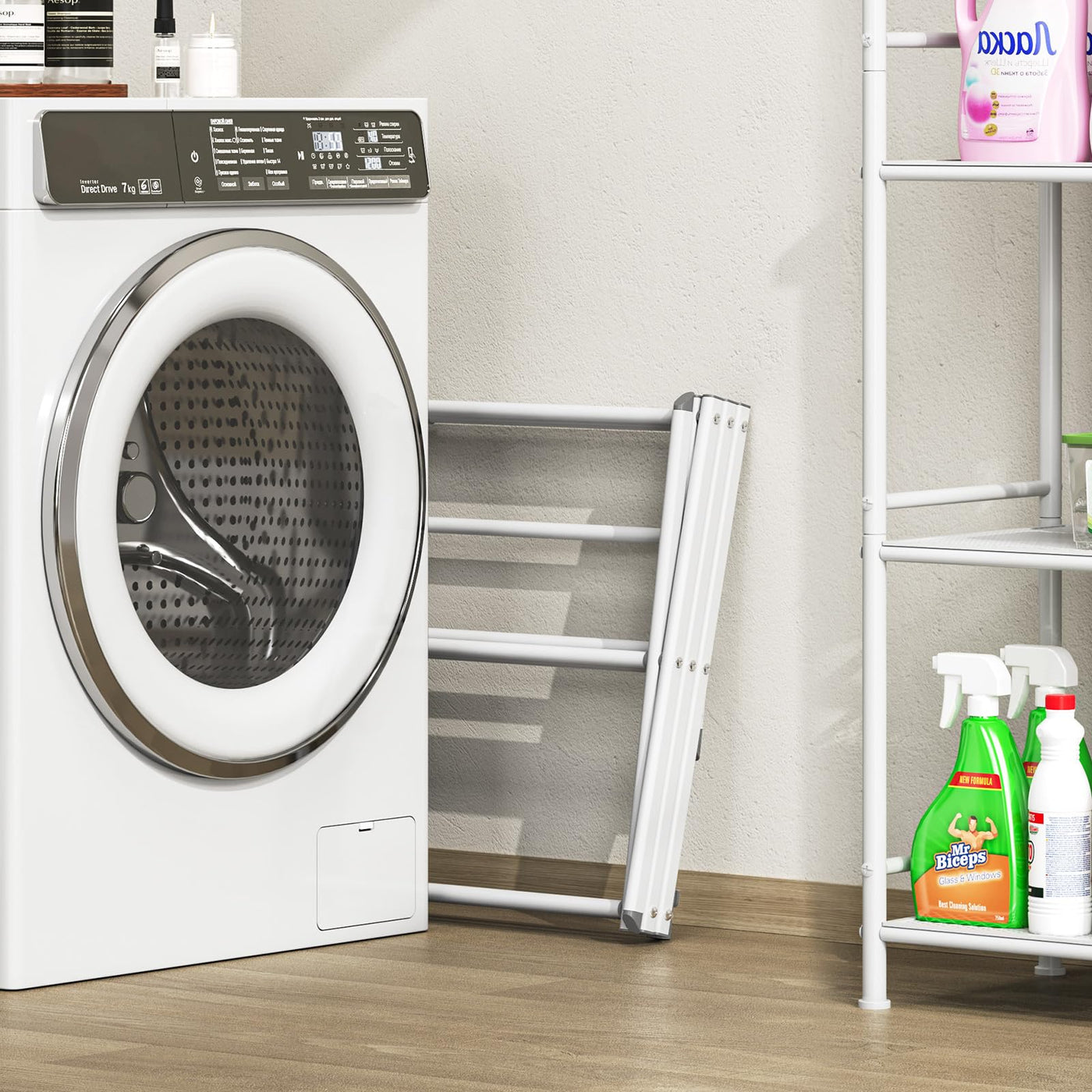 SYKIARIOL Wäscheständer Klappbar Platzsparend, Standtrockner mit 3 Ebenen und 11 Stangen, Kleiner Turmwäscheständer, Faltbarer und ausziehbarer Wäscheturm für Wäscheküche, Weiß