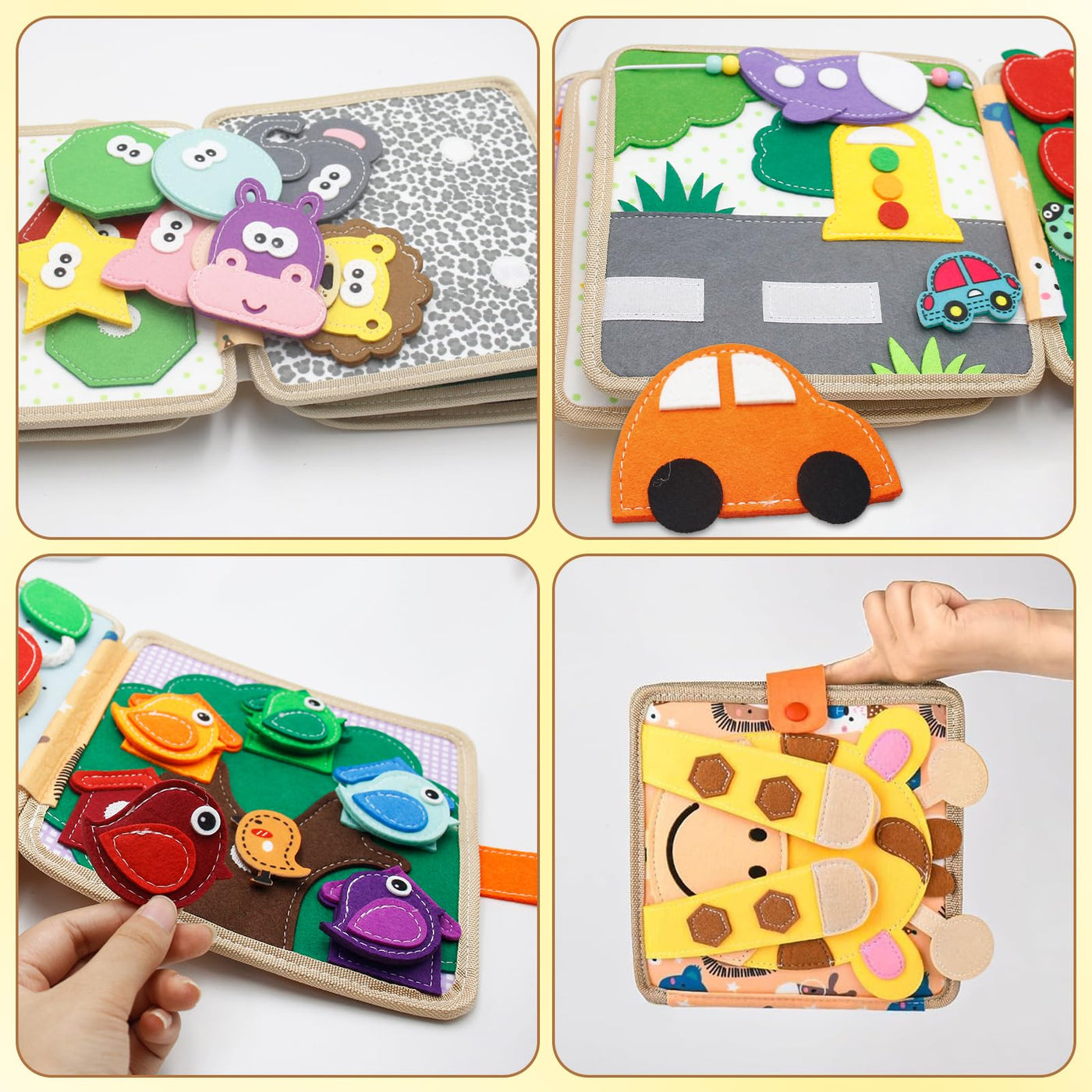 Nokwocy Busy Board ab 1 Jahr, Beschäftigungsbuch für Kleinkinder, DIY-Filz-Beschäftigungsbuch, 3D-Aktivitäten Stoff-Bilderbuch, Vorschul-Lernspielzeug, Beschäftigungsbuch mit Lebenskompetenzen(REH)