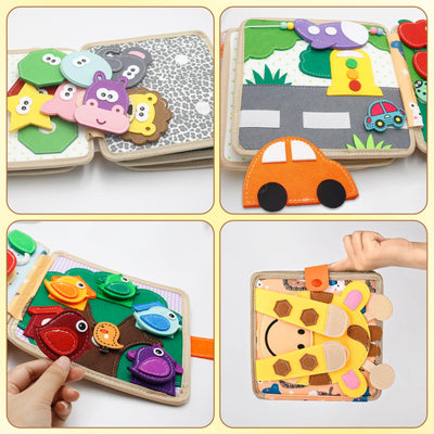 Nokwocy Busy Board ab 1 Jahr, Beschäftigungsbuch für Kleinkinder, DIY-Filz-Beschäftigungsbuch, 3D-Aktivitäten Stoff-Bilderbuch, Vorschul-Lernspielzeug, Beschäftigungsbuch mit Lebenskompetenzen(REH)