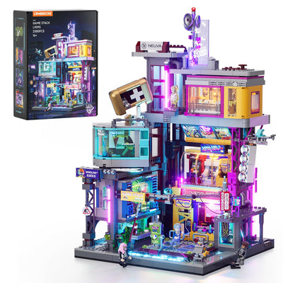 Lumibricks Cyberpunk Spielhalle Licht Bausteine Set – 2580 Klemmbausteine, Modulares Gebäude mit abnehmbaren Mechanismen, Geschenkidee für Erwachsene & Sci-Fi Fans