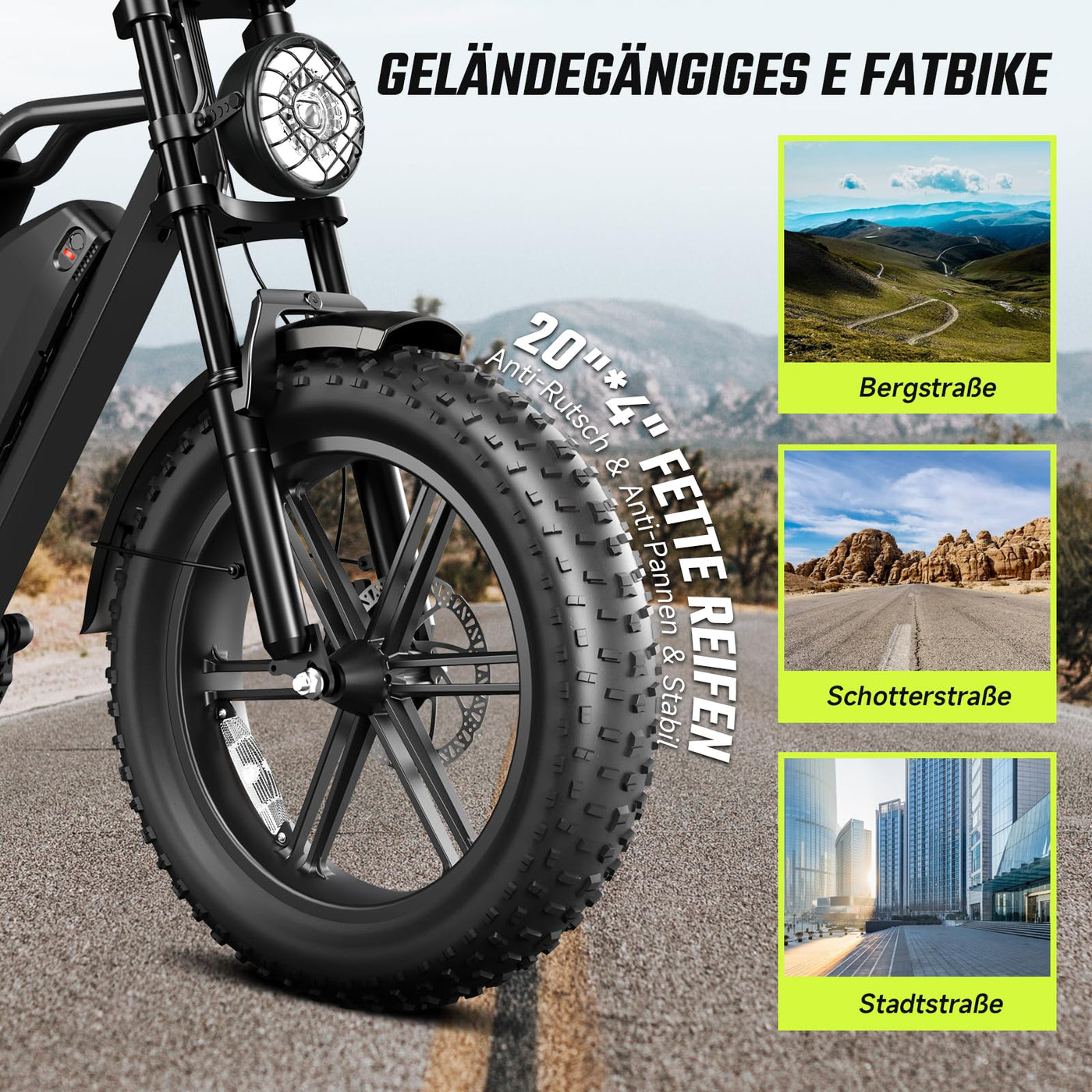 SISIGAD E Bikes Mountainbike Fatbike 20 Zoll Elektrofahrrad Herren Damen Elektro Fahrrad mit LCD Display und App, E Fatbike 36V 13Ah Batterie 250W Motor 25km/h E Fahrrad