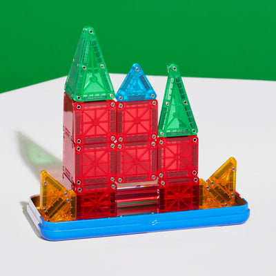 Magna-Tiles microMAGS 26-teiliges Reise-Magnetbauset - Kräftige Farben, die Original Magnetbaumarke