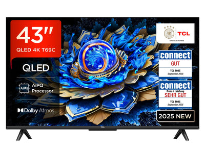 TCL 43T69C 43 Zoll QLED, Direct LED TV, 4K HDR TV, Smart Google TV (Dolby Vision & Atmos, Motion Clarity, Kompatibel mit Google Assistant & Alexa)