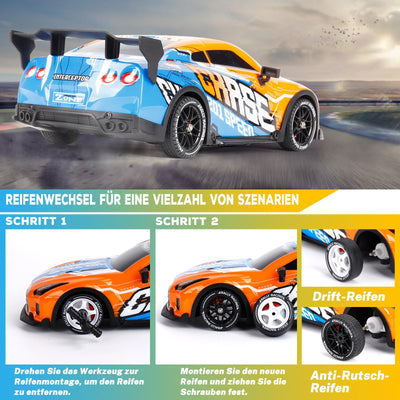 JONRRYIN Drift Ferngesteuertes Auto, 1:14 RC Drift Car, 4WD Fernbedienung Rennwagen mit Driftfunktion, LED-Leuchten, 25km/h, Spielzeugauto für Erwachsene und Kinder ab 8 Jahre älter