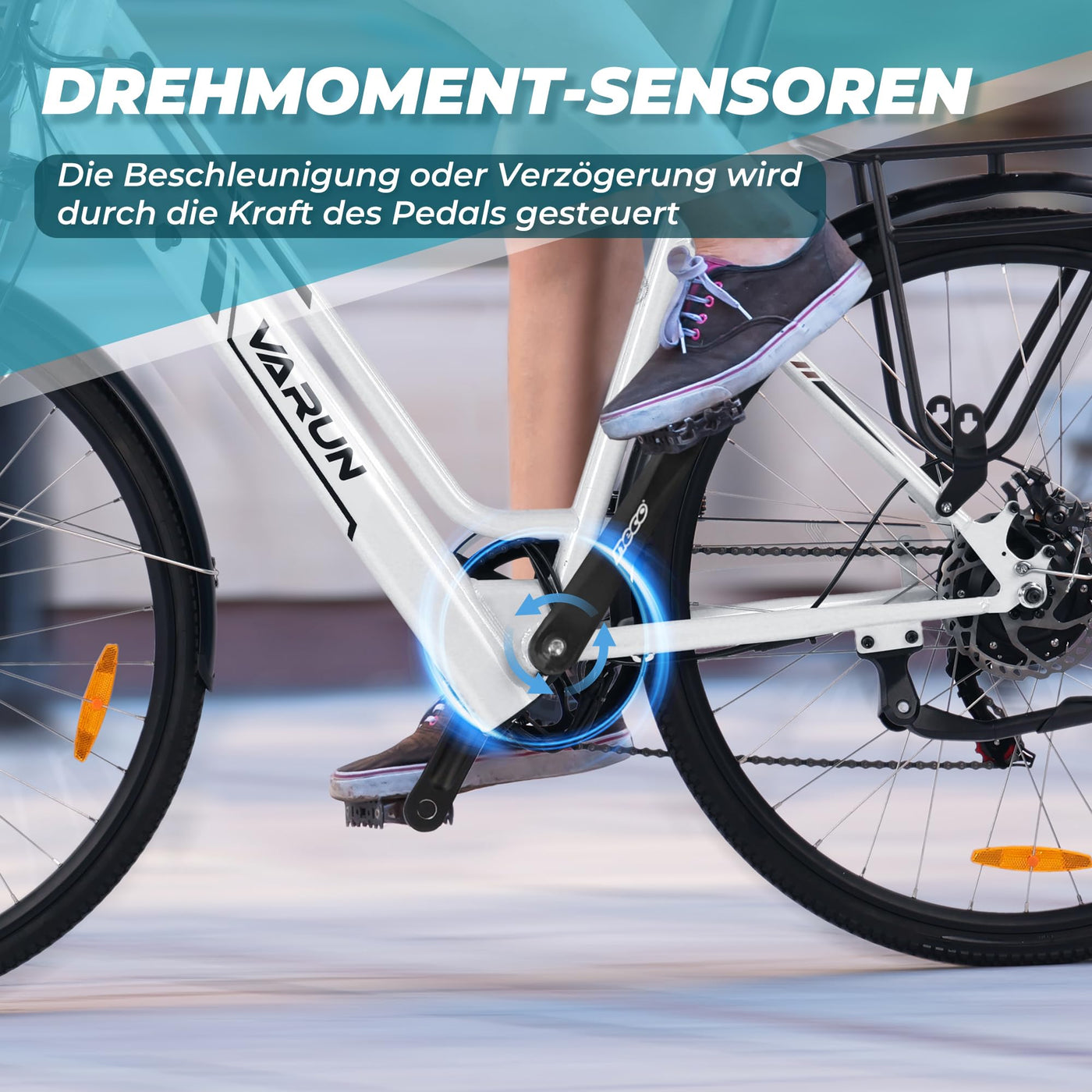 VARUN E-Bike Damen 28 Zoll City Bike Tiefeinsteiger | 36V 360Wh Akku | Drehmomentsensor | 3 Modi, 6-Gang, LCD | CE, mit Korb & Gepäckträger | 90% vormontiert