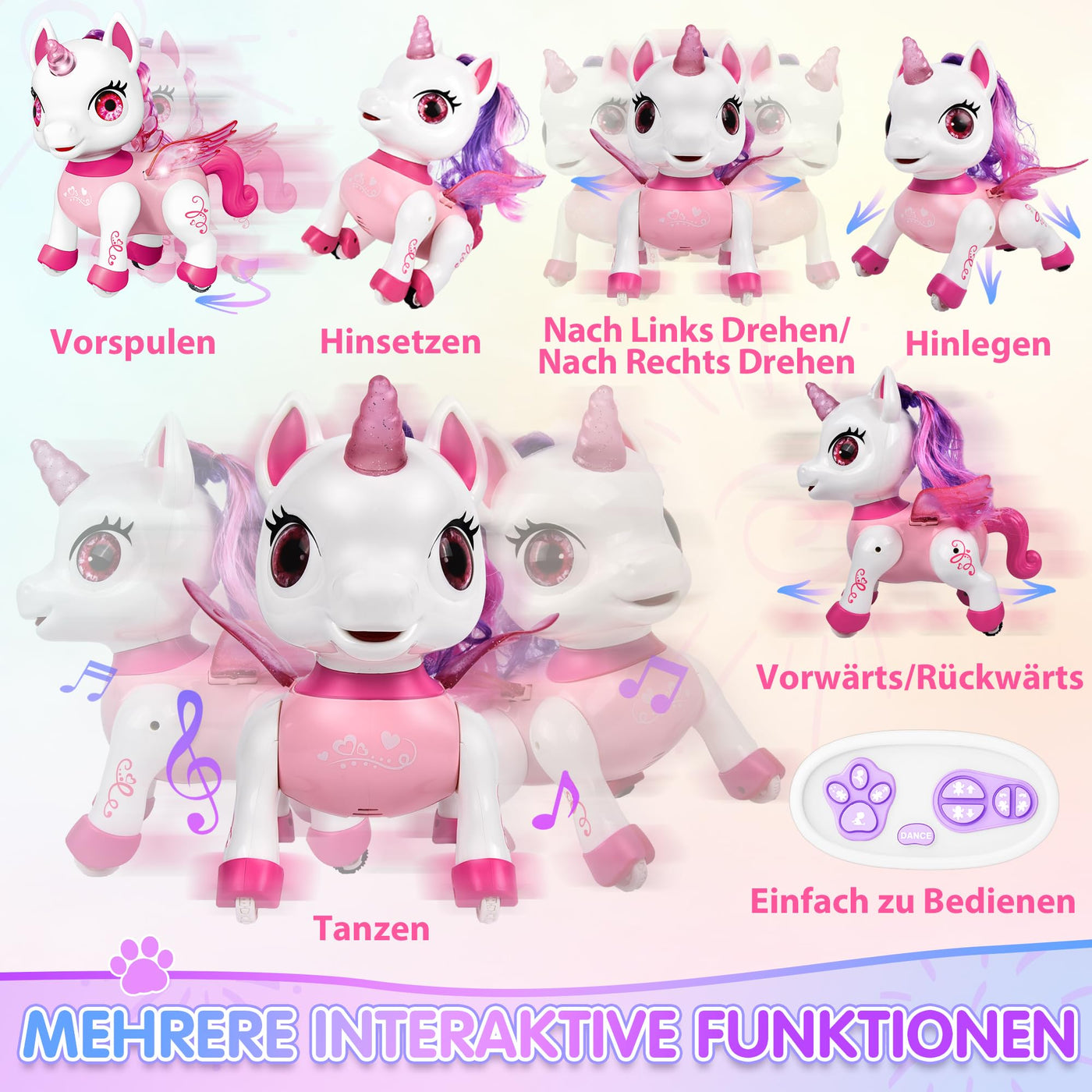 Joellfuner Roboter Einhorn, Ferngesteuerter Roboter für Kinder, Intelligenter Interaktiver Spielzeug Roboter, Kreative Haustier Geschenke für Jungen und Mädchen 3-12 Jahren (Einhorn)