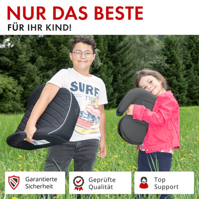 WALSER Premium Kinder Sitzerhöhung Auto, Qualitätssieger Sehr Gut* Kindersitz Auto 125-150 cm, Kindersitzerhöhung Auto Andy neueste Norm 2024 ECE R 129, Sitzerhöhung Auto Kindersitz schmal grau