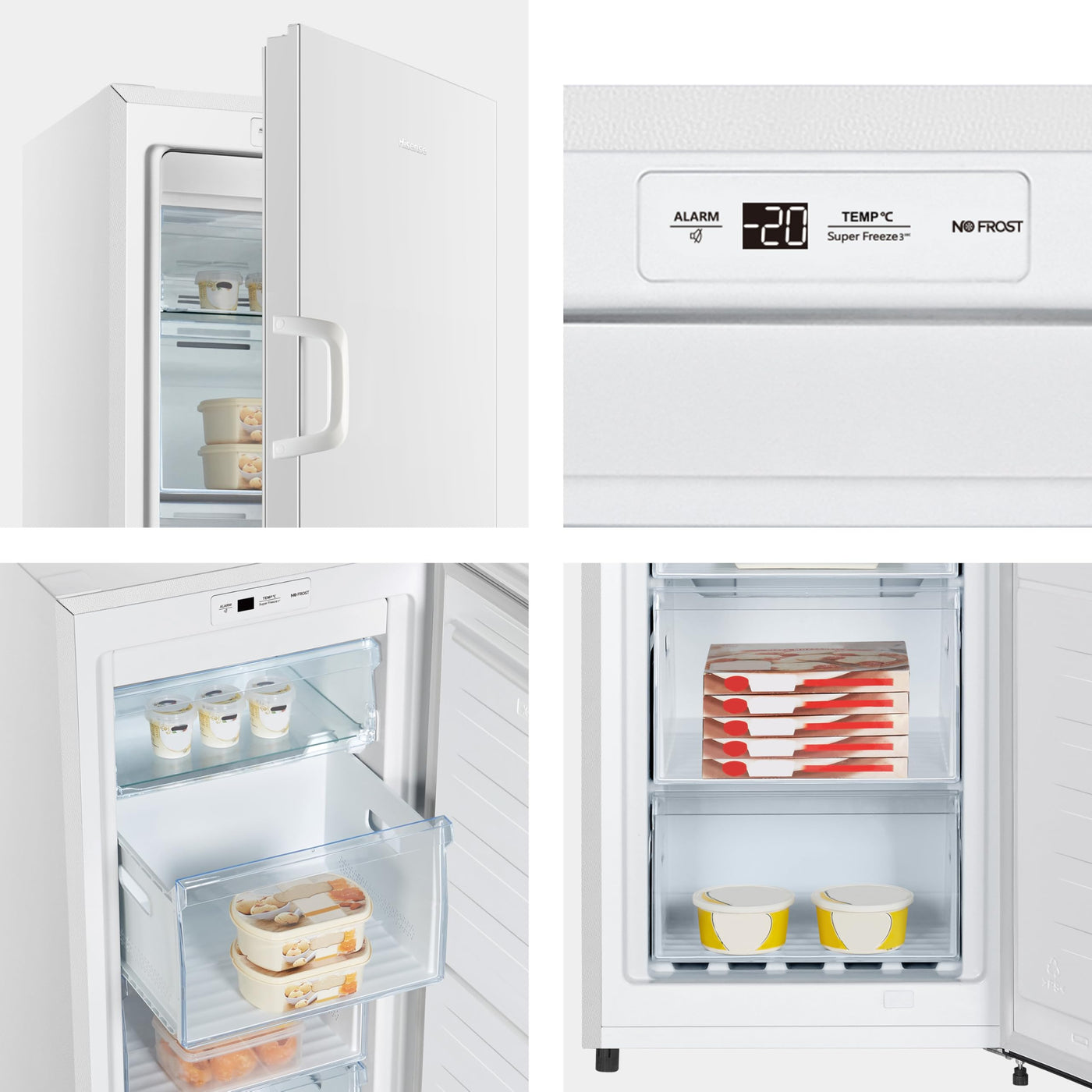 Hisense FV245N4AW2 Gefrierschrank/ TotalNoFrost/ SuperFreeze/ Türalarm/ BigBox/ 169,1 cm/ Gefrierteil 194 l/ 41 dB/ 219 kWh/ Jahr/ Inox-Look, Weiß