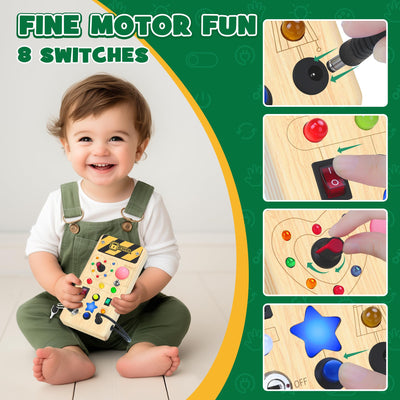 Montessori Busy Board - Montessori Spielzeug ab 1 Jahr Holzspielzeug mit 8 Schalter 15 LED Motorikspielzeug Activity Board Schalter Spielzeug für Jungen Mädchen ab 1 2 3 Jahre (Standardausgabe)