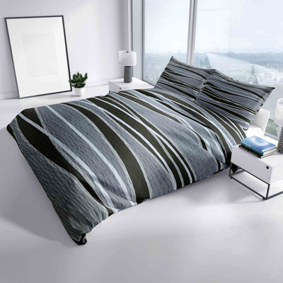 Leonado Vicenti - 4teilig Bettwäsche Seersucker 135x200 cm oder 155x220 cm mit Reißverschluss, Größe:135 x 200 cm, Farbe, Design:Schwarz Welle