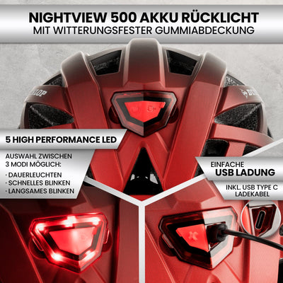 Dunlop Sports Fahrradhelm mit Licht-Sofort gesehen Werden-Ultraleichter Spezial Damen Herren Kinder Fahrrad Helm mit Visier und Rücklicht für hohe Sicherheit-Urban Helm (Schwarz/Rot, M (55-59 cm))