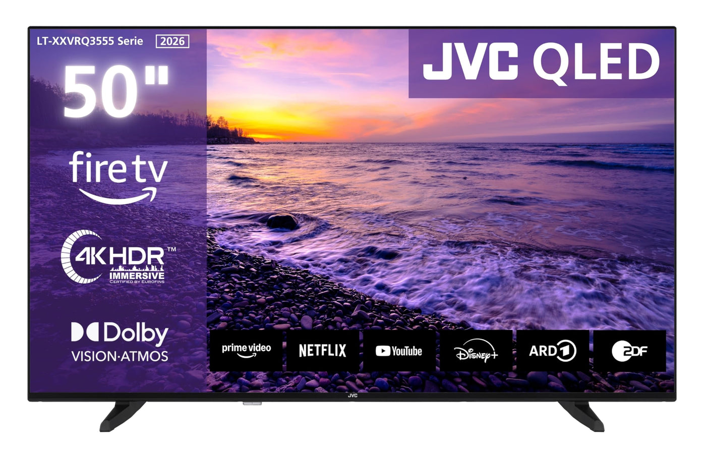 JVC Fernseher 50 Zoll Fire TV 4K QLED Smart TV mit Dolby Vision HDR, Dolby Atmos, Alexa Sprachsteuerung und Triple Tuner, UHD Fernseher LT-50VRQ3555 (2026)