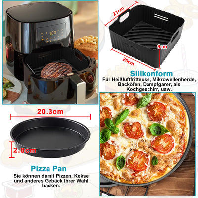 Heißluftfritteuse Zubehör 21cm, Airfryer Zubehör Kompatibel für Philips Airfryer XL 6,2L, COSORI 5,5L 4,7L, Cecotec 6L Airfryer Silikonform Pot, Wiederverwendbar Air Fryer Accessories- 4 stk