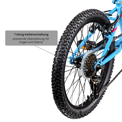 Galano GA20 Kinder Fahrrad ab 120-135cm oder 6 Jahre 7 Gang Mountainbike 20 Zoll für Mädchen oder Jungen Kinderfahrrad Hardtail MTB vorne gefedert, leicht (blau, 26 cm)