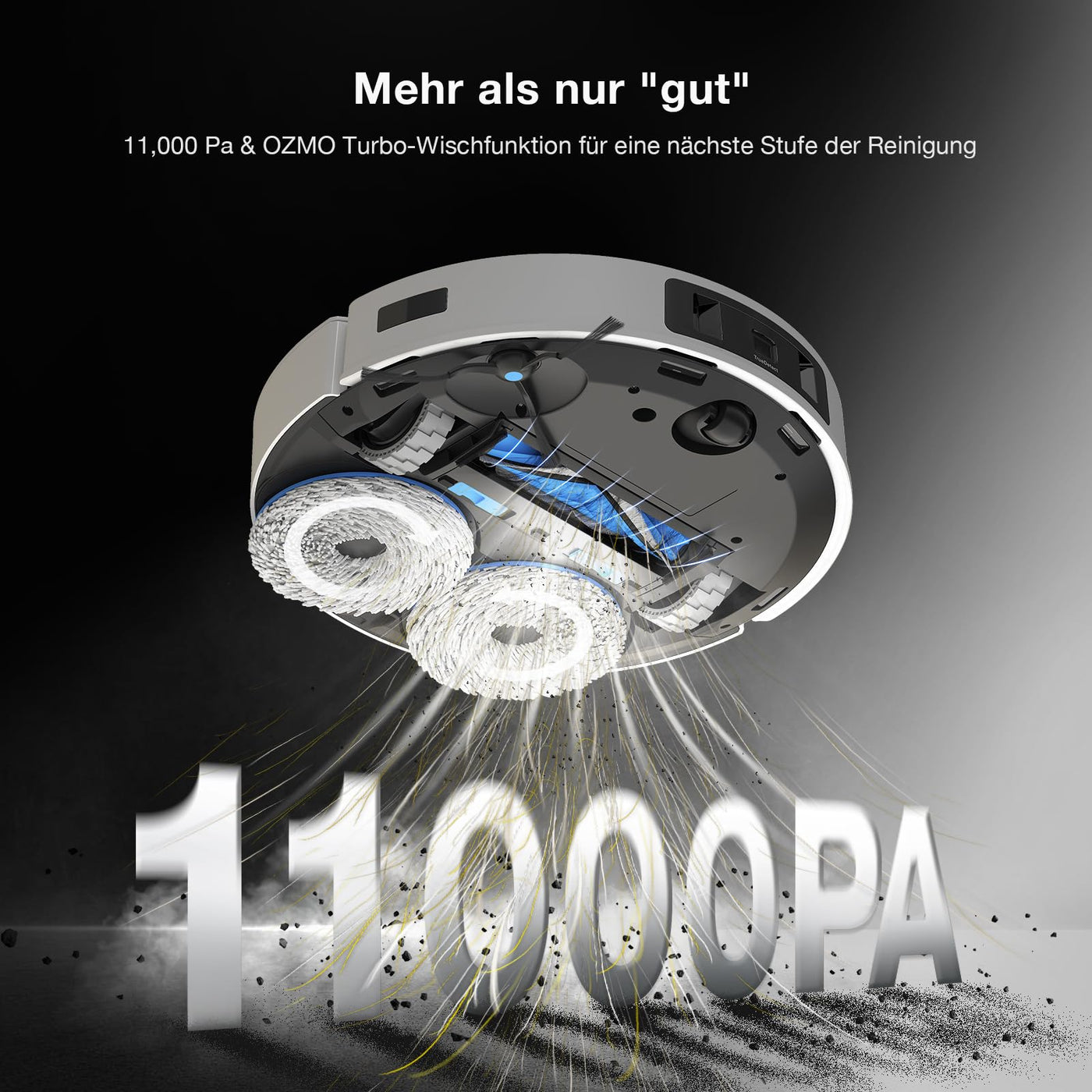 ECOVACS DEEBOT T30 PRO OMNI Saugroboter mit Wischfunktion, mit TrueEdge Moppin, Zero Tangle Bürste, 11.000 PA Saugkraft mit heißem Wasser und Smart Rewash, Farbe Silber