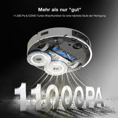 ECOVACS DEEBOT T30 PRO OMNI Saugroboter mit Wischfunktion, mit TrueEdge Moppin, Zero Tangle Bürste, 11.000 PA Saugkraft mit heißem Wasser und Smart Rewash, Farbe Silber