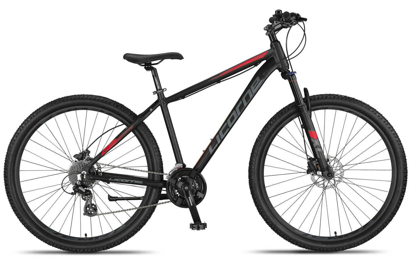 Licorne Bike Diamond Plus – Mountainbike, Shimano 24-Gang Schaltung, hydraulische Scheibenbremsen, verriegelbare Federgabel, Schnellspanner Vorder- & Hinterrad (Schwarz/Rot, 29 Zoll)