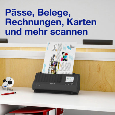 Epson Netzwerk Scanner ES-C380W, kompakter A4 Business Scanner mit geringem Stromverbrauch, Duplex-Einzugscanner mit vielseitiger Medienverarbeitung, schwarz