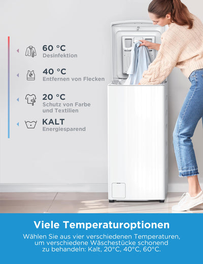Midea Toplader Waschmaschine MF10ET80B / 8KG / A / 1300 U/min/BLDC Inverter Mortor/Dampffunktion/SoftOpener/XL Türöffnung/Kurz 15'&45' / Mehrere Temperaturoptionen/AquaStop, Weiß