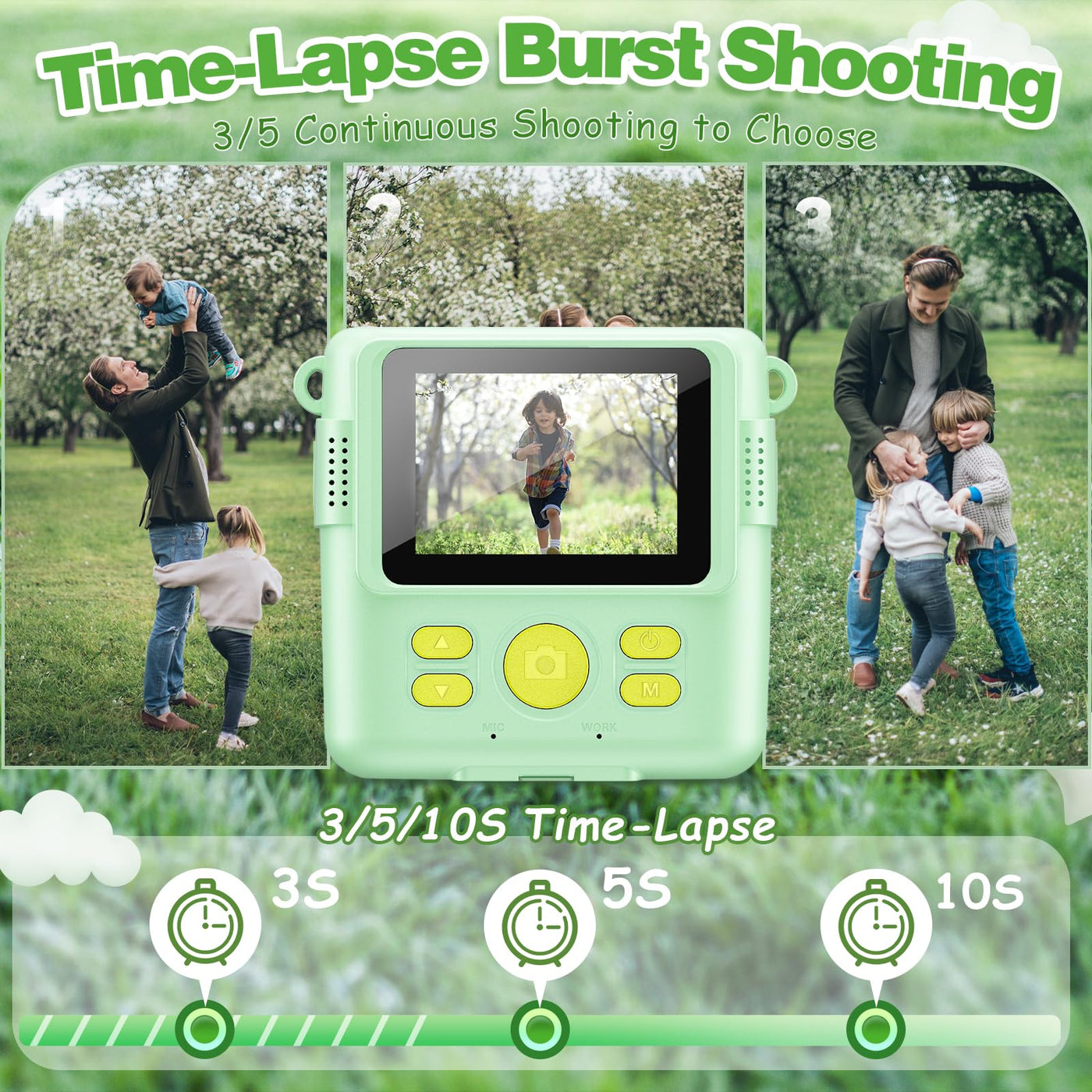 KinderKamera - Sofortbildkamera DigitalKamera Print 1080P - 16x Digitalzoom 2.4" Bildschirm - 32GB Karte - 3 Rollen Druckpapier - mit Aufbewahrungstasche Weihnachten Geschenk für Kinder 3-12 Jahren