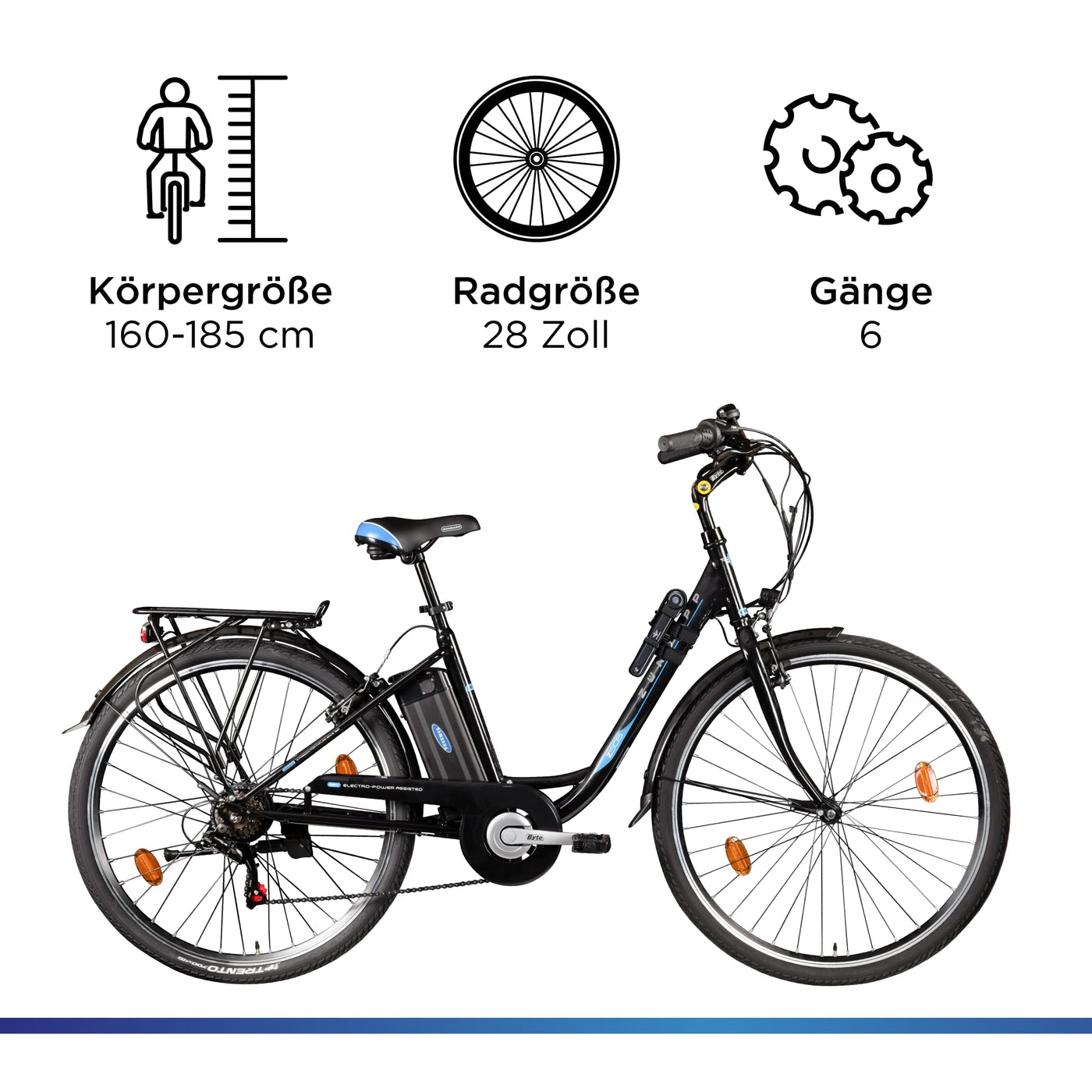 ZÜNDAPP Z505 E Bike Damen 28 Zoll E Damenfahrrad Elektro Fahrräder mit 6 Gängen Fahrrad Ebike Damen City Hollandrad Damenrad Pedelec tiefer Einstieg (schwarz/blau, 48 cm)
